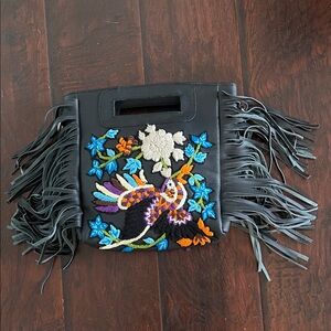 Raj Black Shoulder Bag with Colorful Floral Embroidery